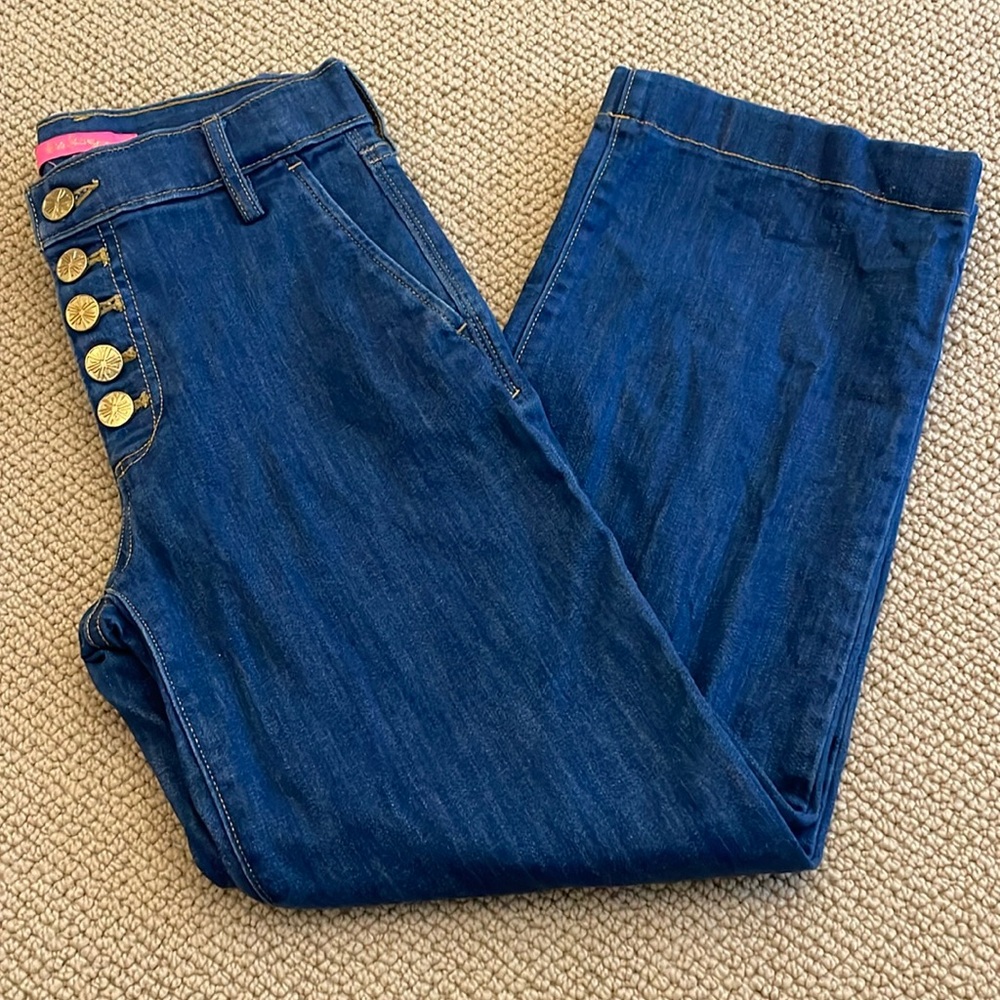Lilly Pulitzer - Aileen Gold Button Fly Cropped Jeans - Sz 0